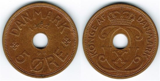 5 øre 1932 i kv. (0) - enkelte minipletter