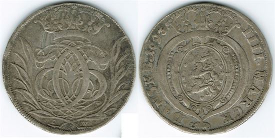 År 1693 - Chr. V - 1 krone i kv. 1 - 1+, Glückstadt
