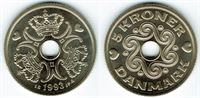5 kr. 1993 i kv. S - fra Kgl. møntsæt