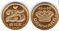 25 øre 1992 i kv. S - fra Kgl. møntsæt