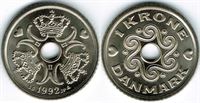 1 kr. 1992 i kv. S - fra Kgl. møntsæt