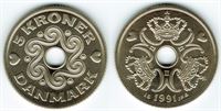 5 kr. 1991 i kv. S - fra Kgl. møntsæt