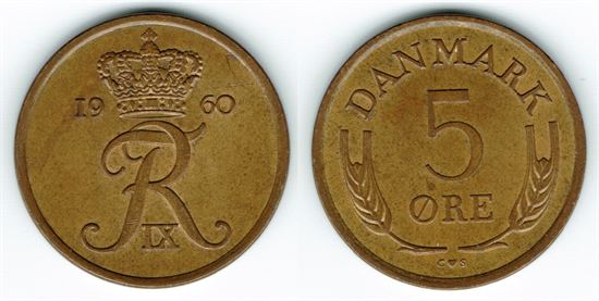 5 øre 1960 bronze i kv. 01