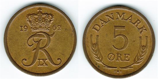 5 øre 1962 bronze i kv. 01