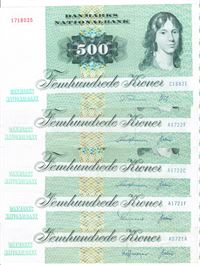 Seddel: 500 kr. 1972 - 1988 i kv. 1+ - 01 5 stk.