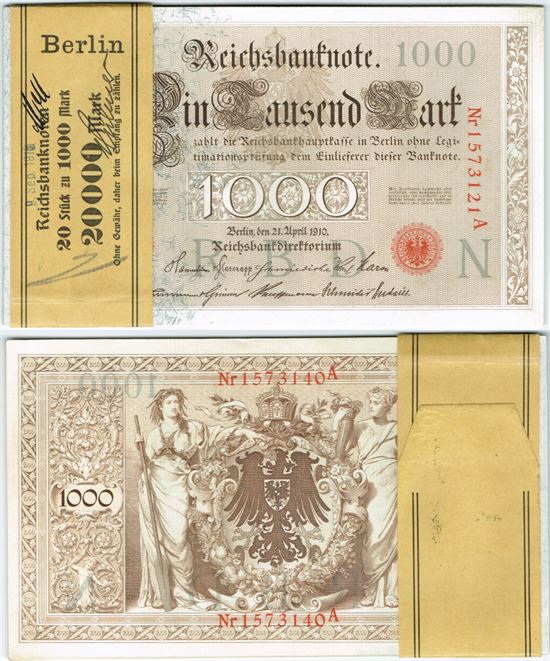 Seddel: Tyskland 1000 mark 1910 i kv. 0 - 20 stk.