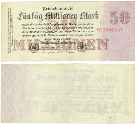 Seddel: Tyskland 50.000.000 mark 1923 i kv. 1+