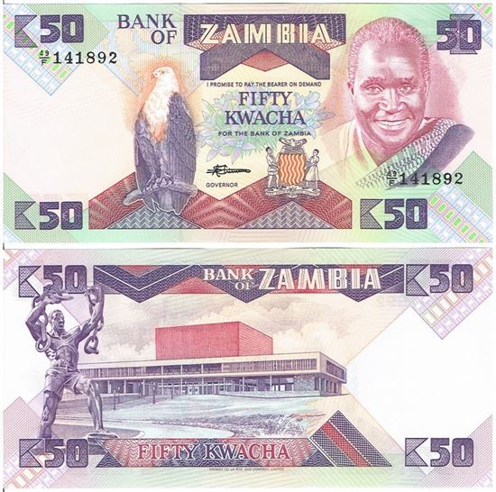 Seddel: Zambia: 50 Kwacha 1986 i kv. 0 (Unc)