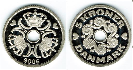 5 kr. 2006 i kv. M - fra Kgl. Proof møntsæt