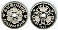 5 kr. 2005 i kv. M - fra Kgl. Proof møntsæt