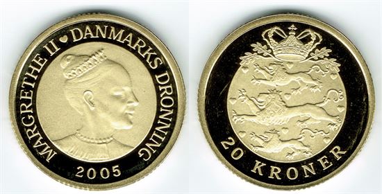 20 kr. 2005 i kv. M - fra Kgl. Proof møntsæt