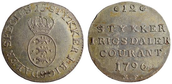År 1796 - Chr. VII - 1/15 speciedaler i kv. 01 - 0 H15 Sieg 20