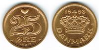 25 øre 1993 i kv. S - fra Kgl. møntsæt