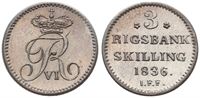 År 1836 - Fr. VI - 3 rigsbankskilling 1836 i kv. 01 H33