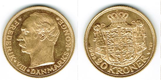 Guld 20 kr. 1908 i kv. 01 - 0