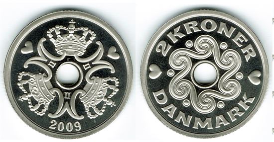 2 kr. 2009 i kv. M - fra Kgl. Proof møntsæt