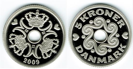 5 kr. 2009 i kv. M - fra Kgl. Proof møntsæt