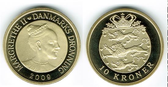 10 kr. 2009 i kv. M - fra Kgl. Proof møntsæt