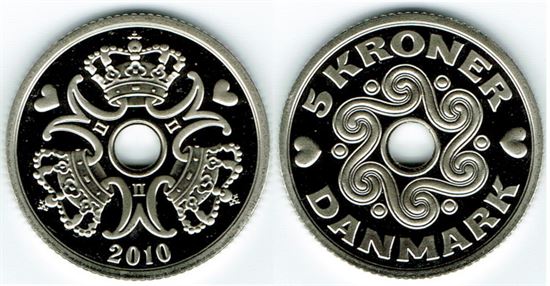 5 kr. 2010 i kv. M - fra Kgl. Proof møntsæt