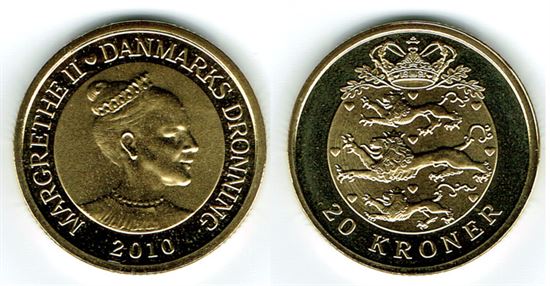 20 kr. 2010 i kv. M - fra Kgl. Proof møntsæt