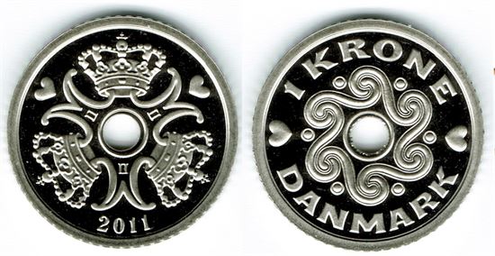 1 kr. 2011 i kv. M - fra Kgl. Proof møntsæt