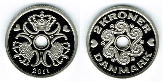 2 kr. 2011 i kv. M - fra Kgl. Proof møntsæt