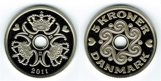 5 kr. 2011 i kv. M - fra Kgl. Proof møntsæt