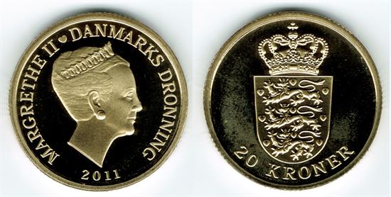 20 kr. 2011 i kv. M - fra Kgl. Proof møntsæt