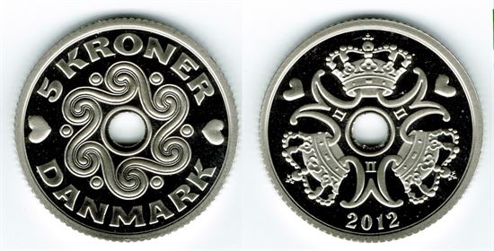 5 kr. 2012 i kv. M - fra Kgl. Proof møntsæt