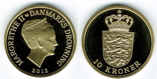 10 kr. 2012 i kv. M - fra Kgl. Proof møntsæt