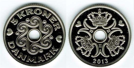 5 kr. 2013 i kv. M - fra Kgl. Proof møntsæt