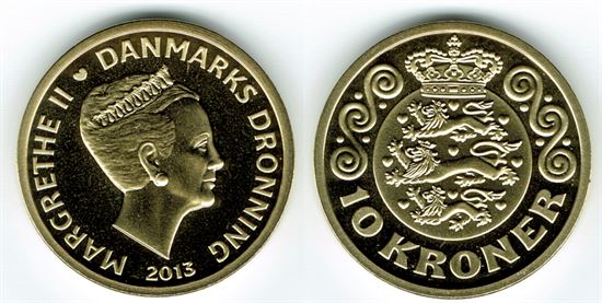 10 kr. 2013 i kv. M - fra Kgl. Proof møntsæt