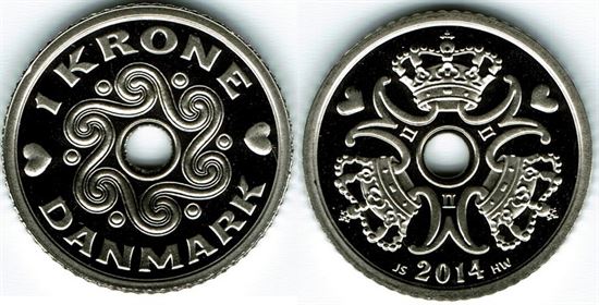 1 kr. 2014 i kv. M - fra Kgl. Proof møntsæt