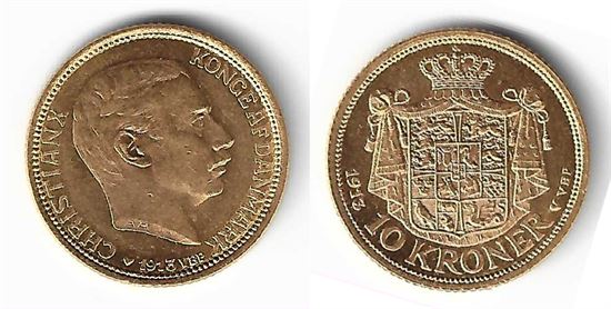 Guld 10 kr. 1913 i kv. 0