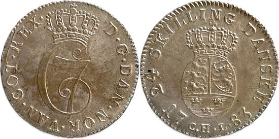 År 1783 - Chr. VII - 24 skilling i kv. 0/01 H 28A,DNF 9.2,Sch 9