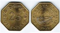 Malta: 25 cent 1975 i kv. 0 - sekskantet mønt