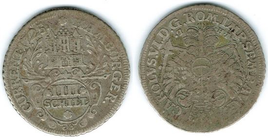 Tyskland: År 1725 - 4 schilling - Hamburg i kv. 1 - 1+
