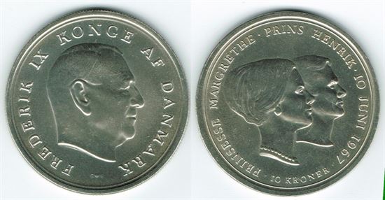 Erindringsmønt - Årgang 1967 10 kr. sølv i kv. 01 - 0