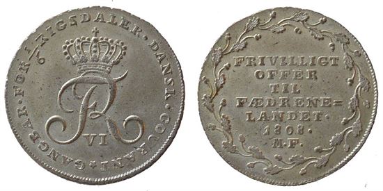 År 1808  - Fr. VI - 1/6 rigsdaler - Offermark i kv. 01