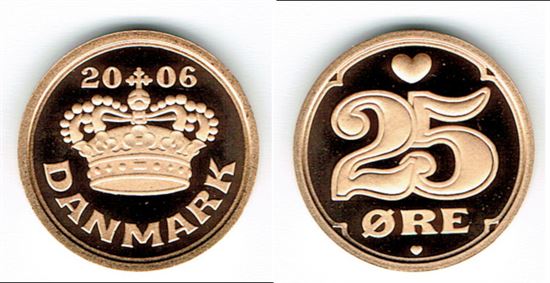 25 øre 2006 i kv. M - fra Kgl. Proof møntsæt