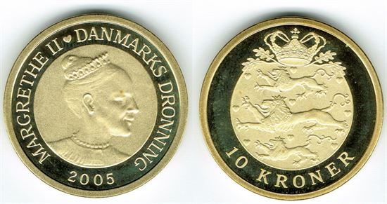 10 kr. 2005 i kv. M - fra Kgl. Proof møntsæt