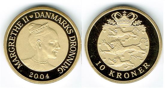 10 kr. 2004 i kv. M - fra Kgl. Proof møntsæt