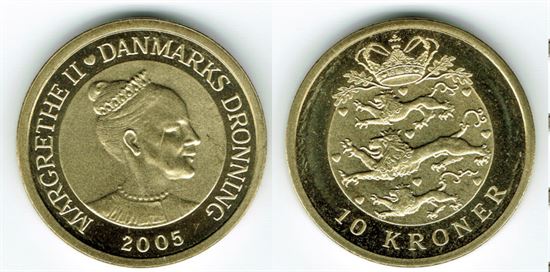 10 kr. 2005 i kv. S - M - Pragteksemplar med medaljeprægskarakter