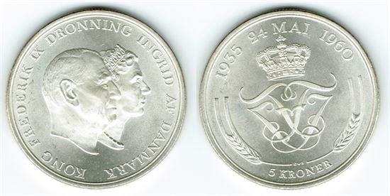 Erindringsmønt - Årgang 1960 5 kr. sølv i kv. 0
