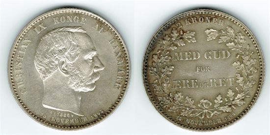 Erindringsmønt - Årgang 1888 2 kr. i kv. 1+ - 01