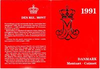Kgl. møntsæt år 1991 - Pap let slidt - mønterne perfekte