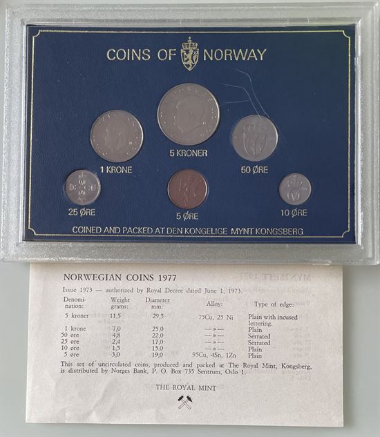Norge: Kgl. Møntsæt år 1977 i plastkassette