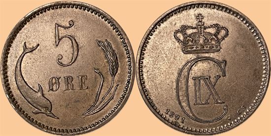 5 øre 1891 i kv. 01 - 0