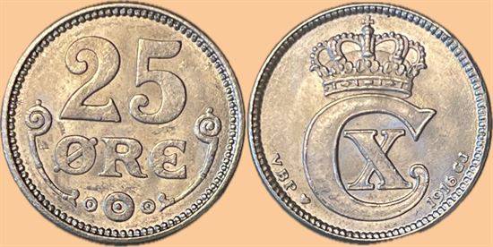 25 øre 1916 i kv. 0