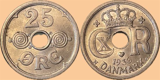 25 øre 1936 i kv. 0